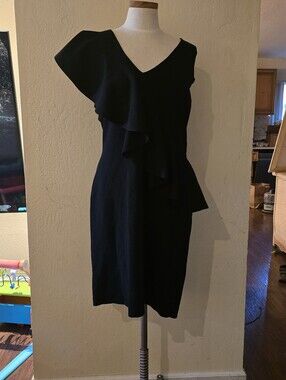 Diane Von Furstenberg One-Shoulder Black Ruffle Dress
